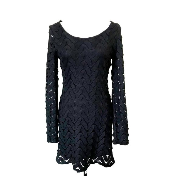 FREE PEOPLE Midi Dress Size Small Black Lined Open Knit Shell Overlay - Picture 1 of 8